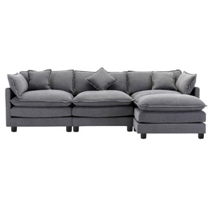 112.2" L-Shape Chenille Upholstered Sofa for Living Room Modern Luxury Sofa Couch with Ottoman, 5 Pillows, Gray