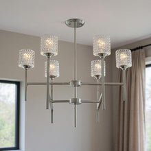 Load image into Gallery viewer, Candle Style Six Light Metal Dimmable Chandelier With Shades - Silver
