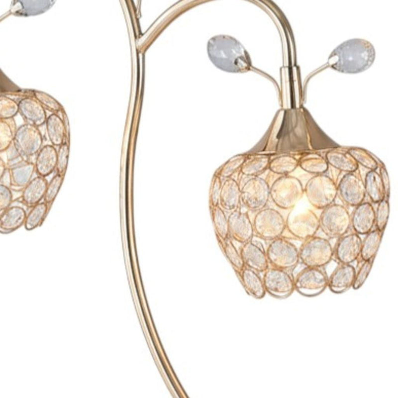 Two Light Bedside Table Lamp With Clear Novelty Shade - Gold