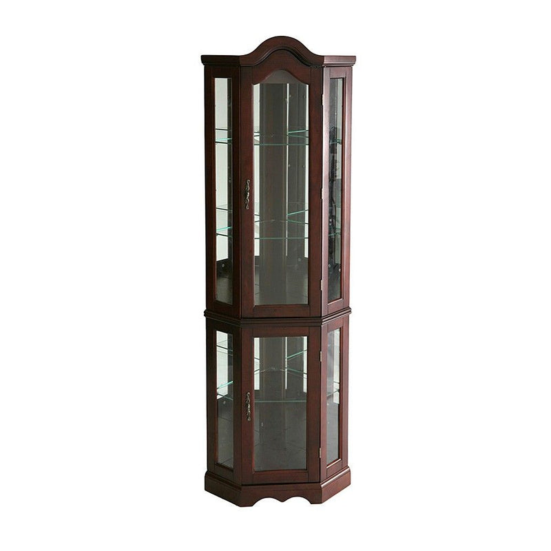 Scallop Top Lighted Corner Curio Cabinet - Dark Brown