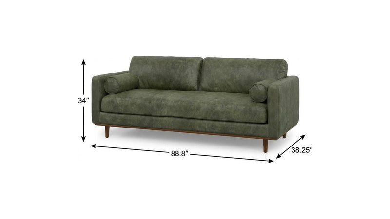 Moss Leather Sofa With Brown Legs - Moss Green