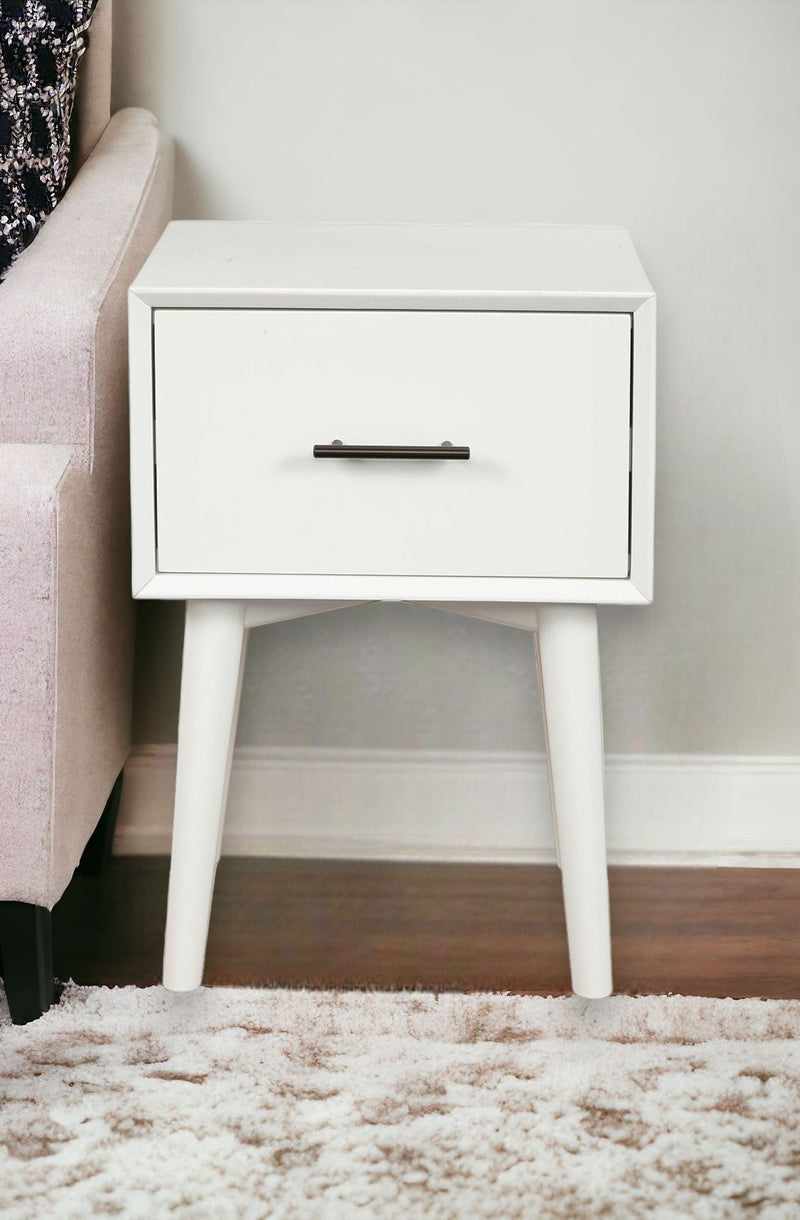 Wood End Table With Drawer - White