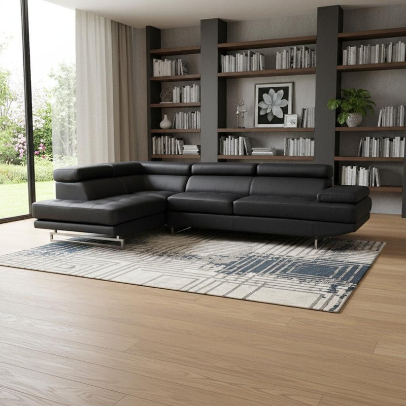 Faux Leather L Shaped Two Piece Corner Sectional - Black