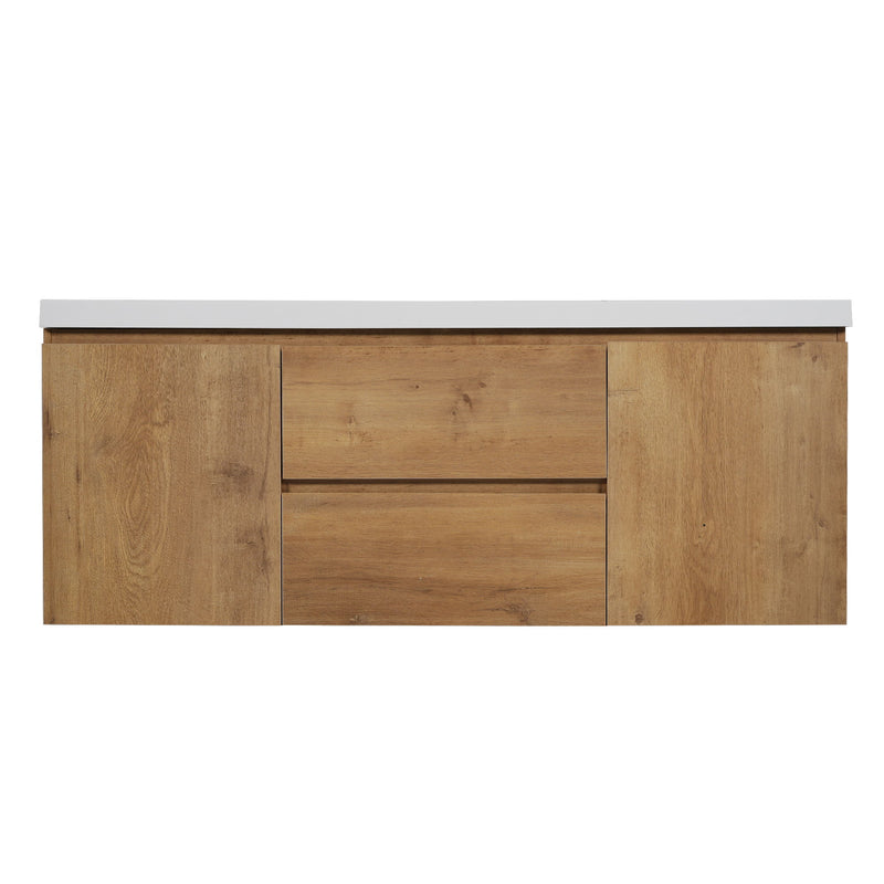 Double Sink Bathroom Vanity, Cabinet & Soft Close Doors, Divided Drawers, Wall Mounted Storage - Wood