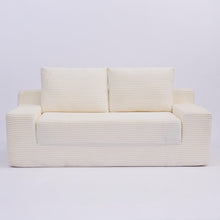 Load image into Gallery viewer, Loveseat Sofa, Comfortable Deep Seat Sofa Bed, Modern Small Corduroy Couch For Living Room Bedroom,Reversible Cushion With Pillows,No Assembly Required,White
