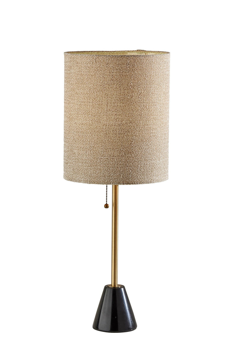 Marble And Metal Table Lamp With Beige Drum Shade - Black And Gold