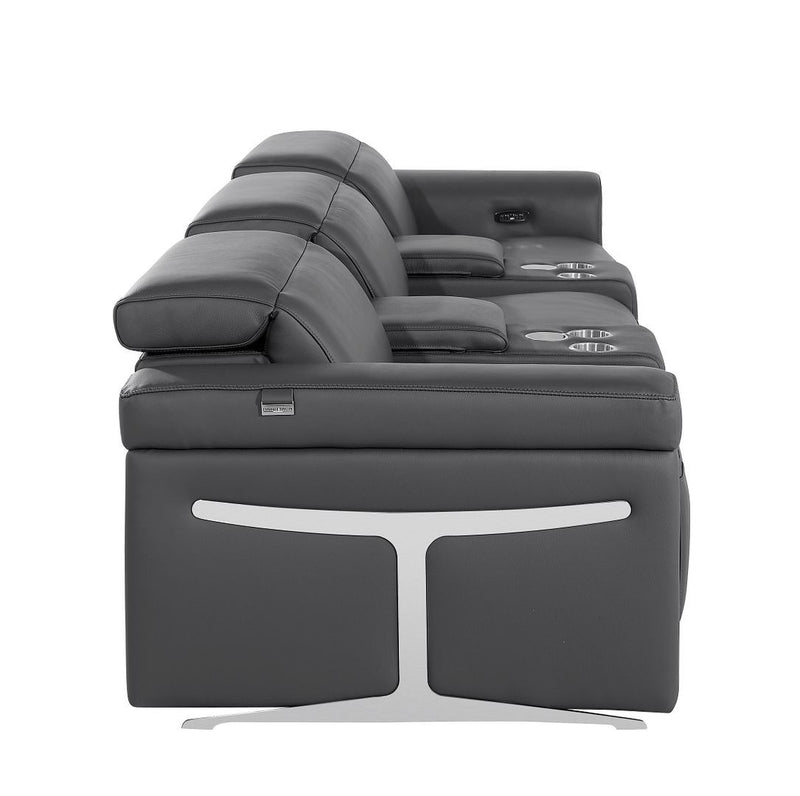 Top Grain Leather Reclining Metal USB Sofa (720367) - Dark Gray