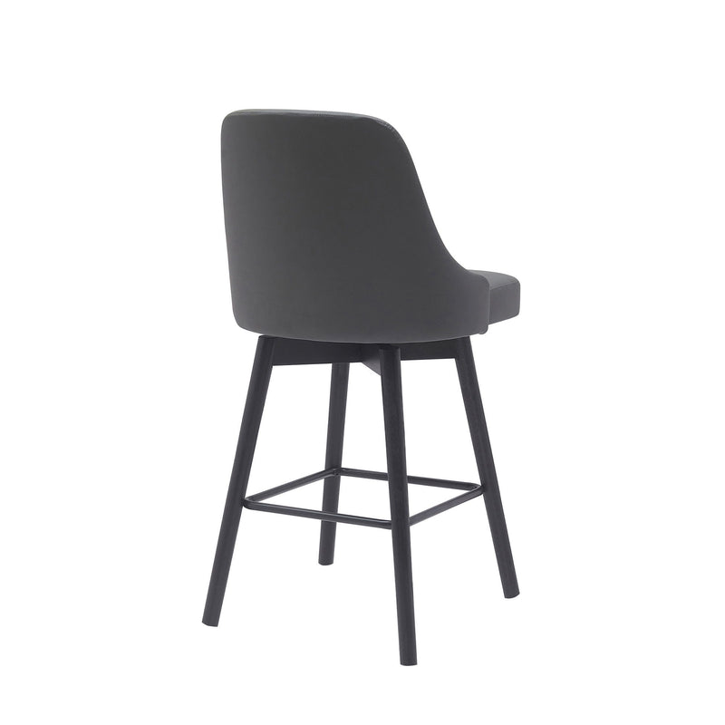 Faux Leather With Solid Wood Swivel Counter Height Bar Chair - Gray And Black