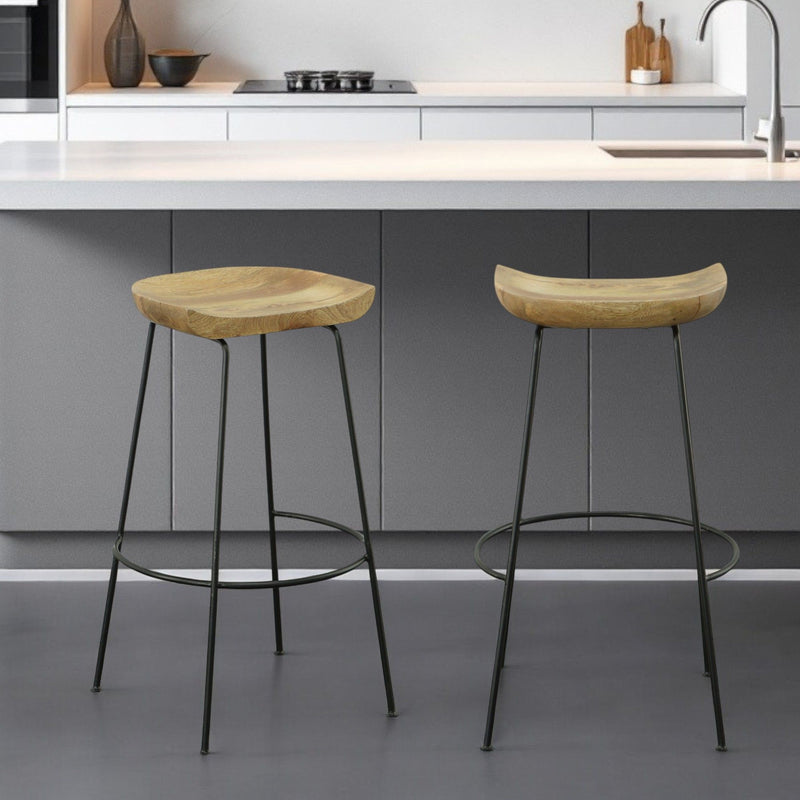 Steel Backless Bar Height Bar Chairs (Set of 2) - Natural And Black