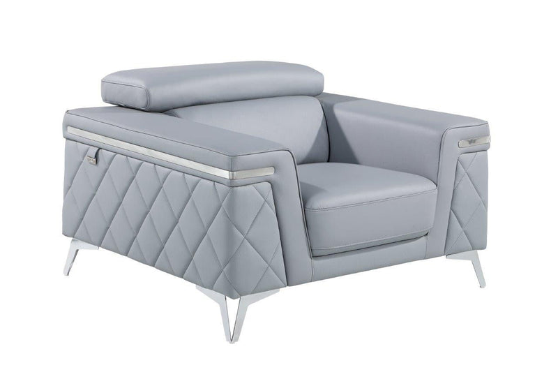 Top Grain Leather Club Chair - Light Blue And Silver