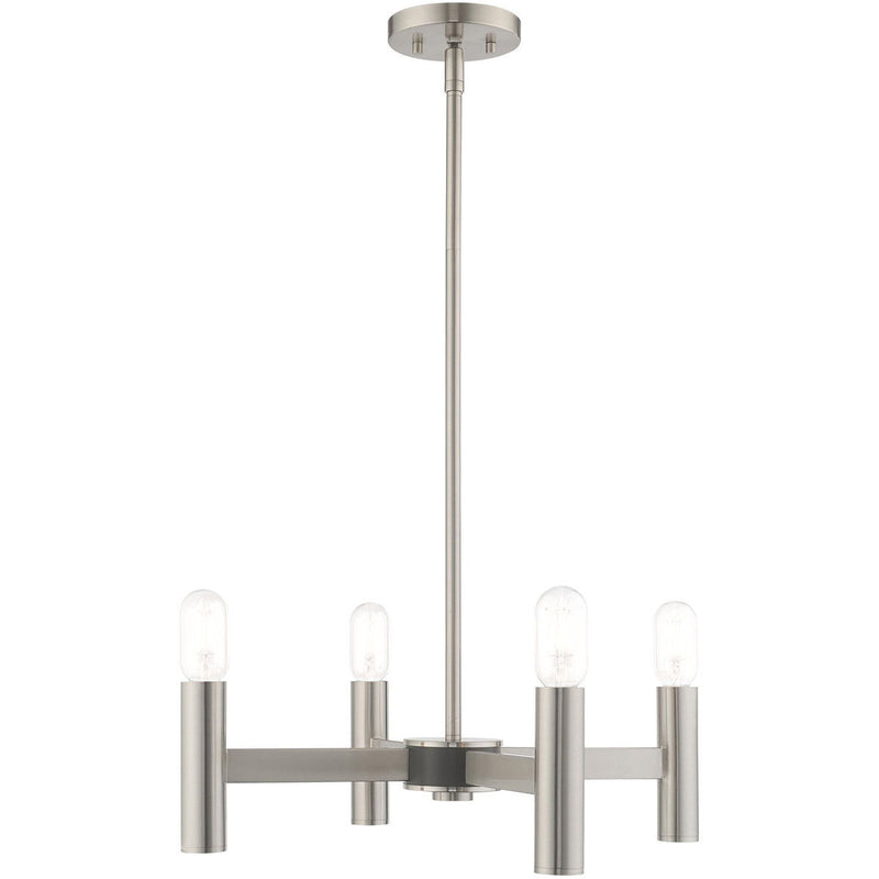 19" Four Light Dimmable Chandelier With Shades - Nickel