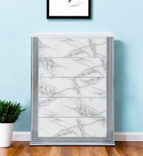 Load image into Gallery viewer, 49" Wood Faux Marble Lighted Five Drawer Dresser - Silver And White
