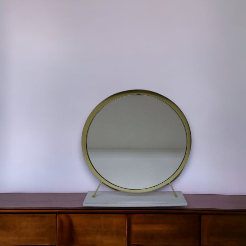 19" Round Framed Metal Freestanding Mirror - Brass