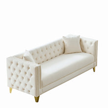 Load image into Gallery viewer, 3 Seater Deep Seat Sofa, Sofa With Button Nailhead, Square Arm Couches, Furniture For Living Room - Beige
