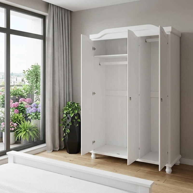 Solid Wood Mirrored Three Door Combo Dresser (764728) - White
