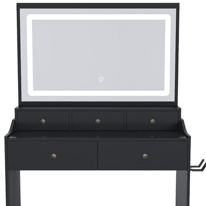 30" Wood Lighted Vanity Five Drawer Dresser - Black