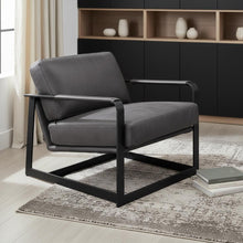 Load image into Gallery viewer, Black Top Grain Leather And Steel Solid Color Arm Chair - Gray
