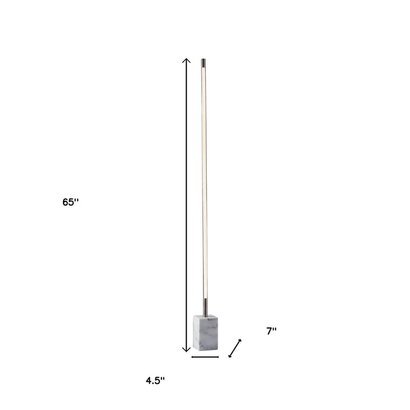 Minimalist Ambient Glow Led Floor Lamp With Dimmer In Brushed Steel And White Marble - Silver