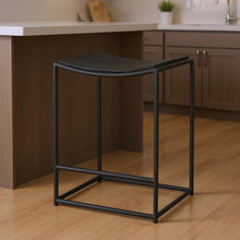 Load image into Gallery viewer, 26" Transitional Solid Wood And Iron Backless Counter Height Bar Chair - Black
