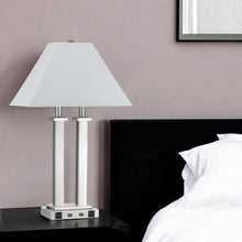 Load image into Gallery viewer, Metal Two Light Desk USB Table Lamp With White Novelty Shade - Nickel
