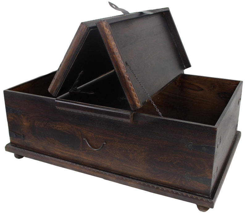 Solid Wood Distressed Lift Top Trunk Coffee Table - Dark Brown