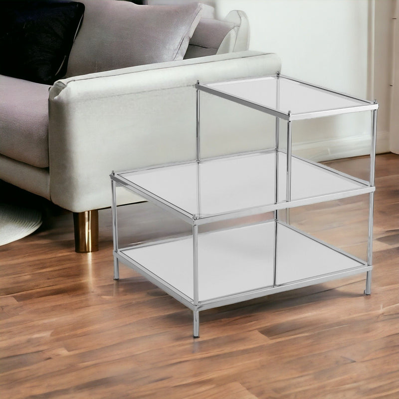 Glass Mirrored End Table - Clear / Silver