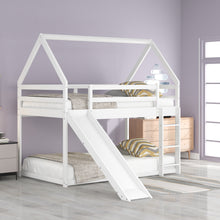 Load image into Gallery viewer, Twin Size Bunk House Bed with Slide and Ladder,White
