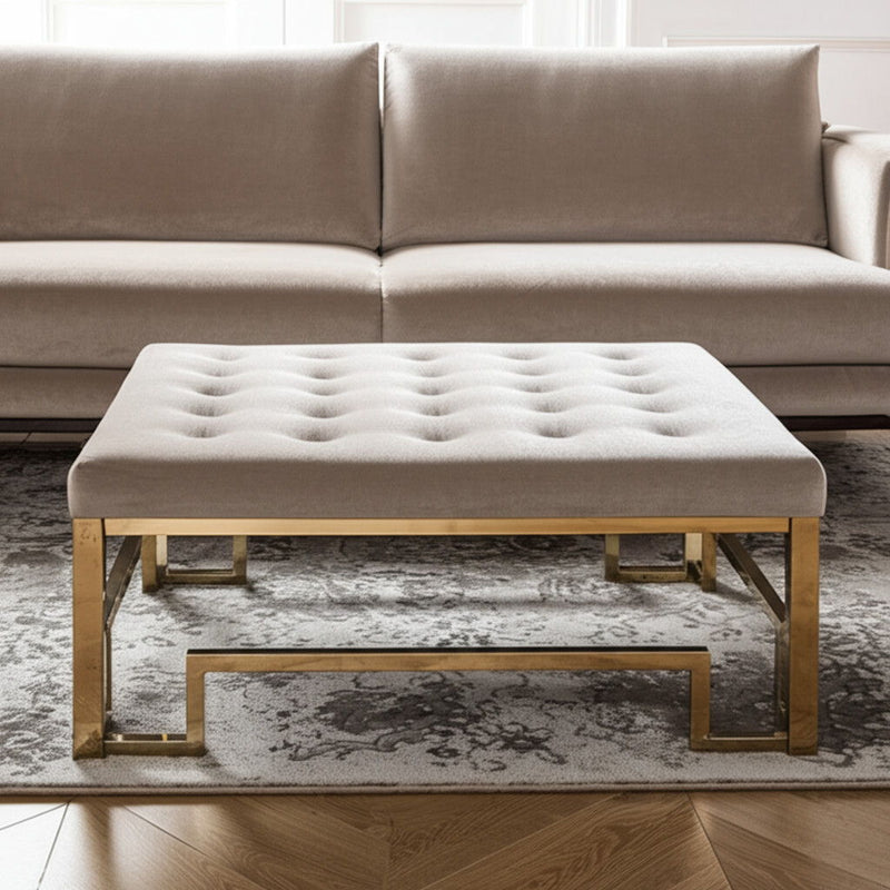 Cotton Blend Cocktail Ottoman - Champagne