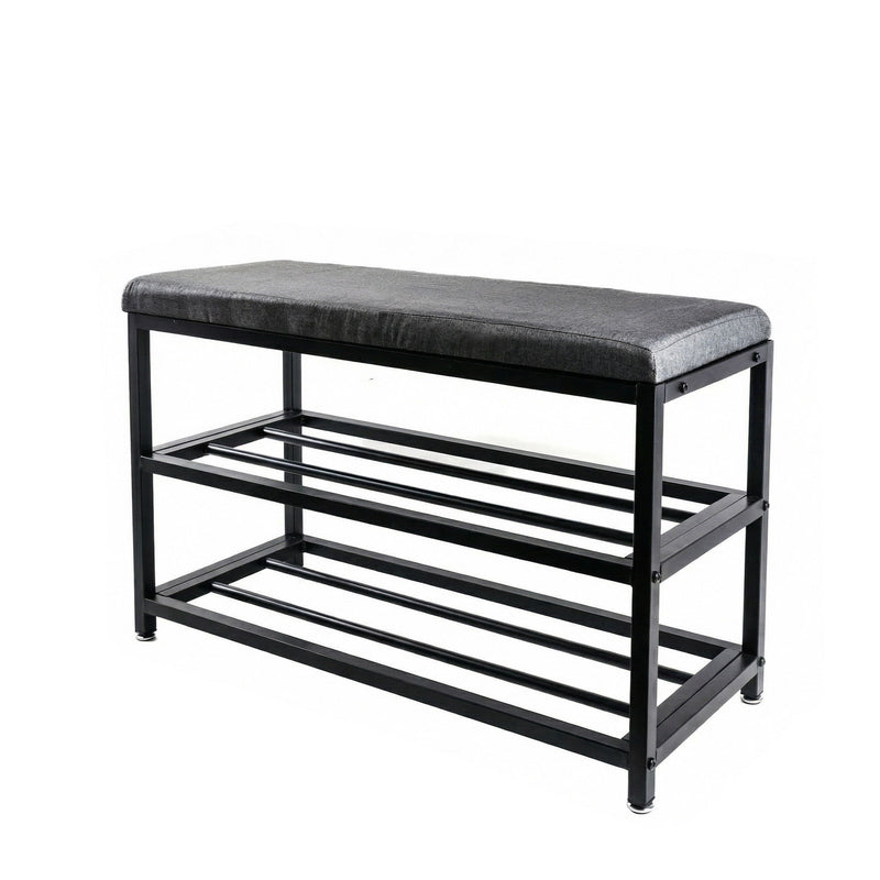 Six Pair Metalshoe Storage Bench - Black