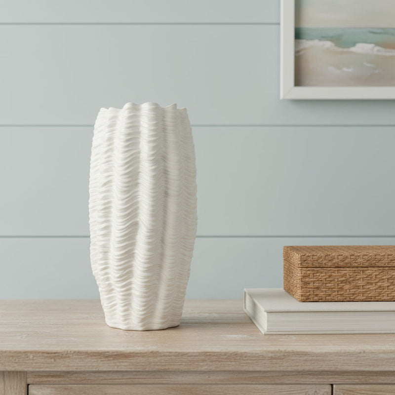 Cylinder Sculptural Waves Table Vase - Cream