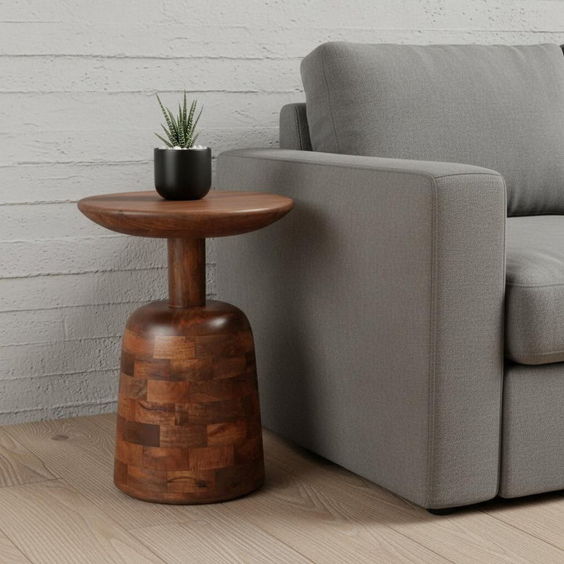 22" Modern Wood Pedestal End Table - Brown