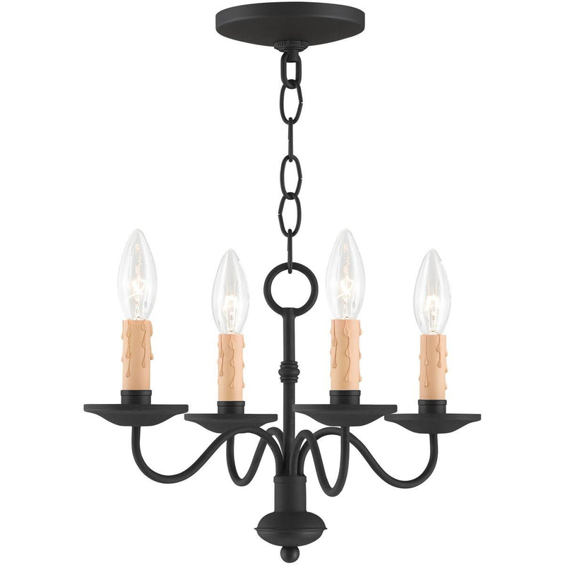 9" Four Light Dimmable Chandelier With Shades - Black