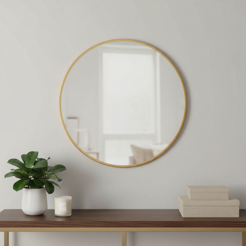 31" Metal Round Framed Accent Mirror - Gold