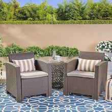 Load image into Gallery viewer, Outdoor Brown Faux Wicker Club Chairs with Mixed Beige Water Resistant Cushions
