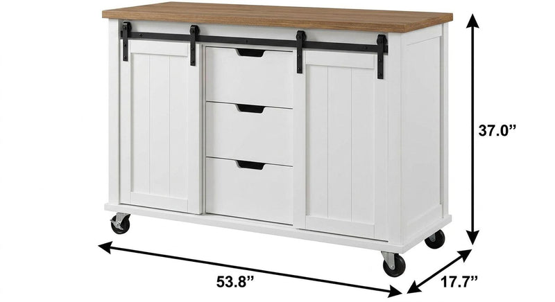 Brown And Wood Flat Door Rolling Kitchen Cart With Storage With USB (755918) - White