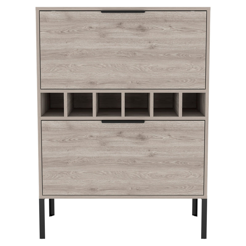 Wood Bar Cabinet With Two Doors - Light Gray / Black