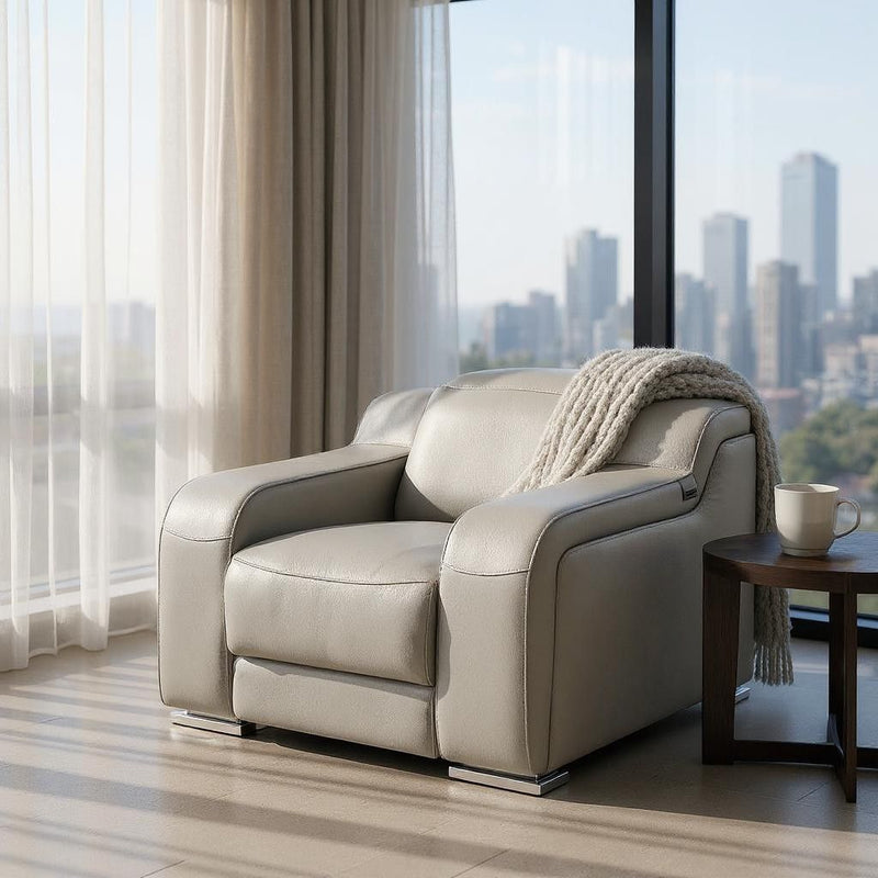 Italian Leather Wall Hugger Recliner With USB - Light Gray