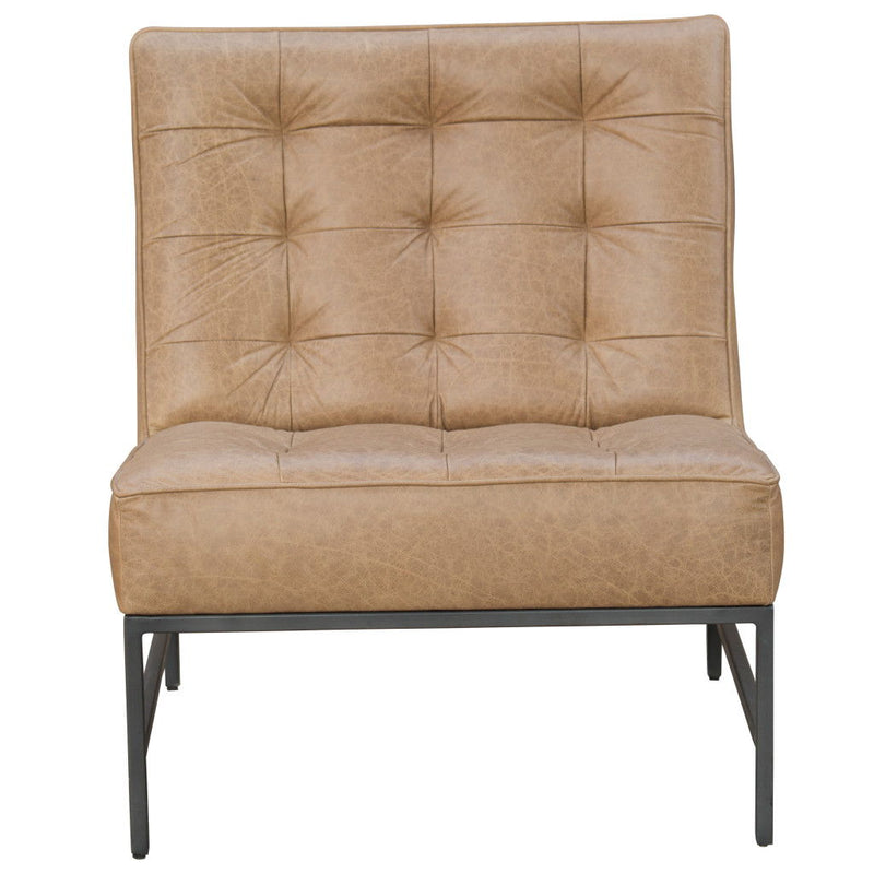 31" Genuine Leather Tufted Slipper Chair - Cream / Black