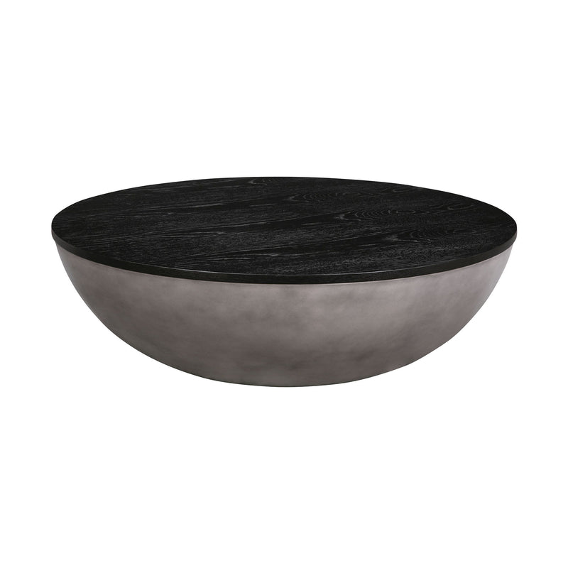 Solid Wood And Concrete Round Coffee Table - Black And Gray