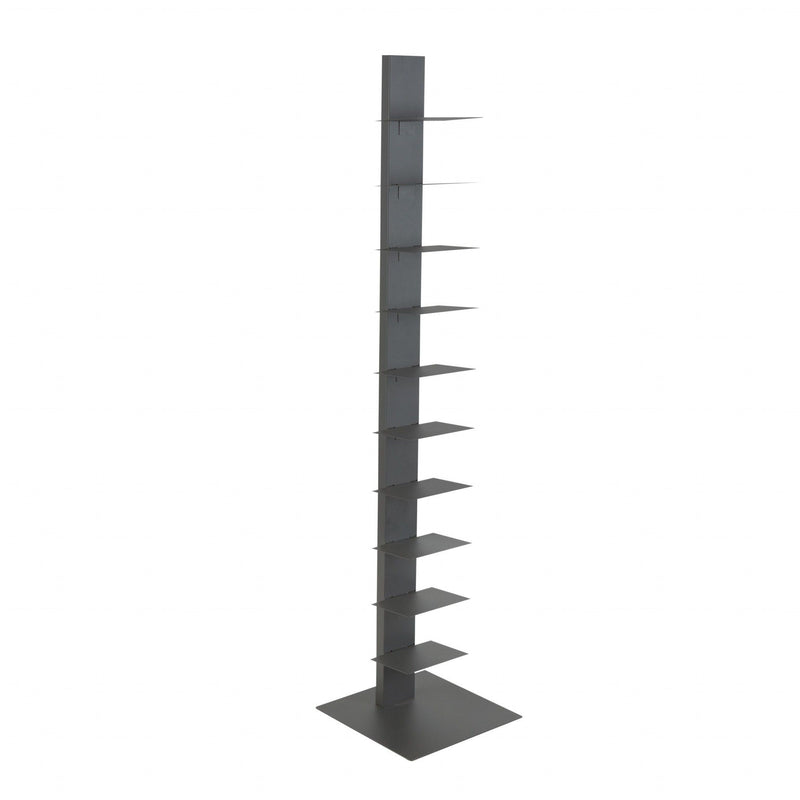 Ten Shelf Modern Tower Bookcase - Dark Gray