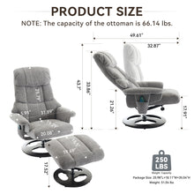 Load image into Gallery viewer, Ergonomic Recliner Chair With Ottoman, Modern 360° Swivel With Footstool
