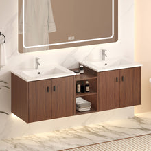 Load image into Gallery viewer, Soft Close Doors Bathroom Vanity With Small Storage Shelves, 24" And 12" Combination Cabinet - Reddish Brown
