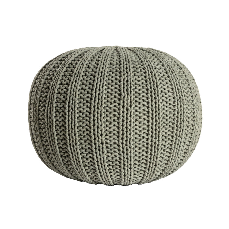 Cotton Cable Knit Round Pouf Ottoman - Green