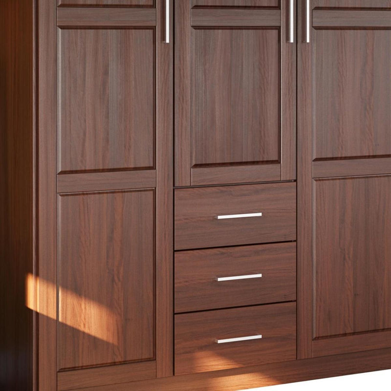 Solid Wood Three Door Three Drawer Combo Dresser - Coffee