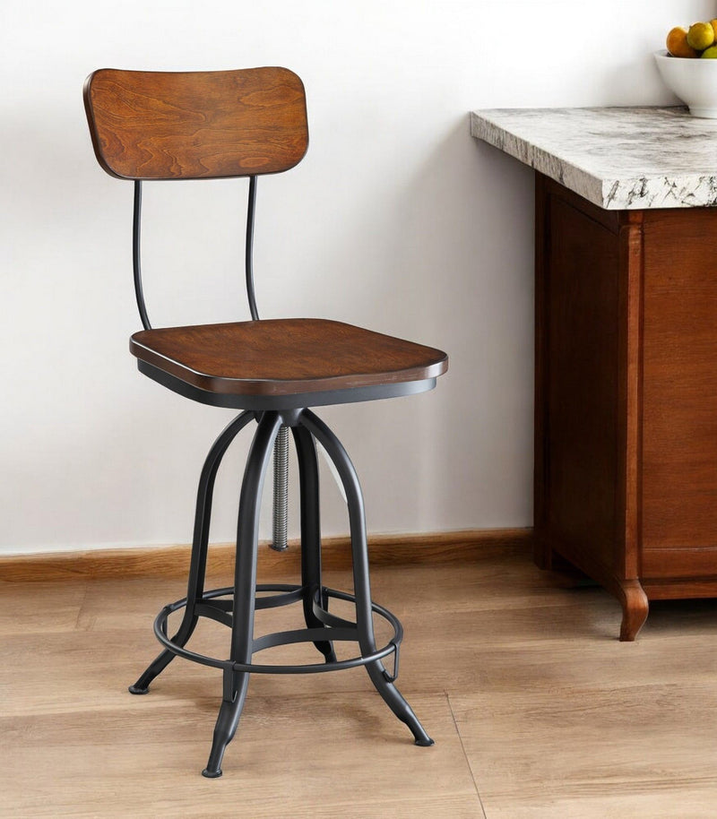 Steel Swivel Low Back Adjustable Height Bar Chair With Footrest 46" - Chestnut