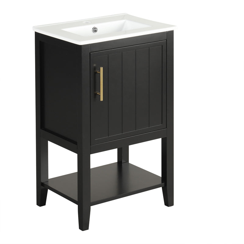 Modern Bathroom Vanity With Sink, Soft-Closing Door And Open Shelf