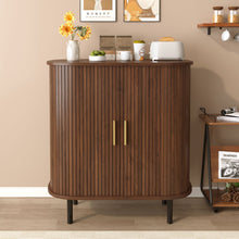 Load image into Gallery viewer, Fluted Wine Bar Cabinet With 8 Grid Wine Rack, 5 Level Adjustable Shelves, 2 Glass Holders
