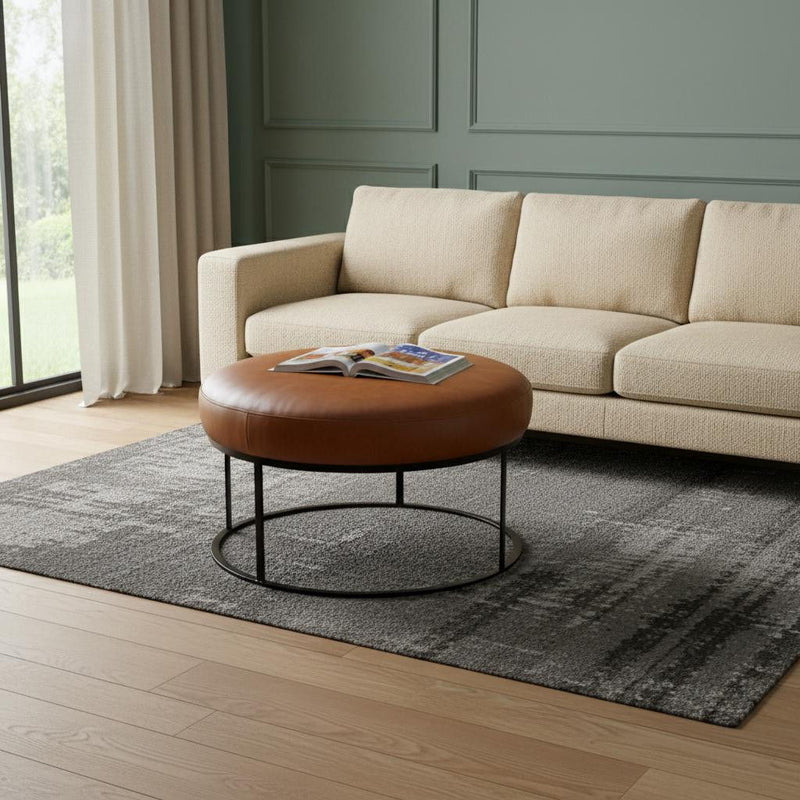 Faux Leather Ottoman - Camel / Black