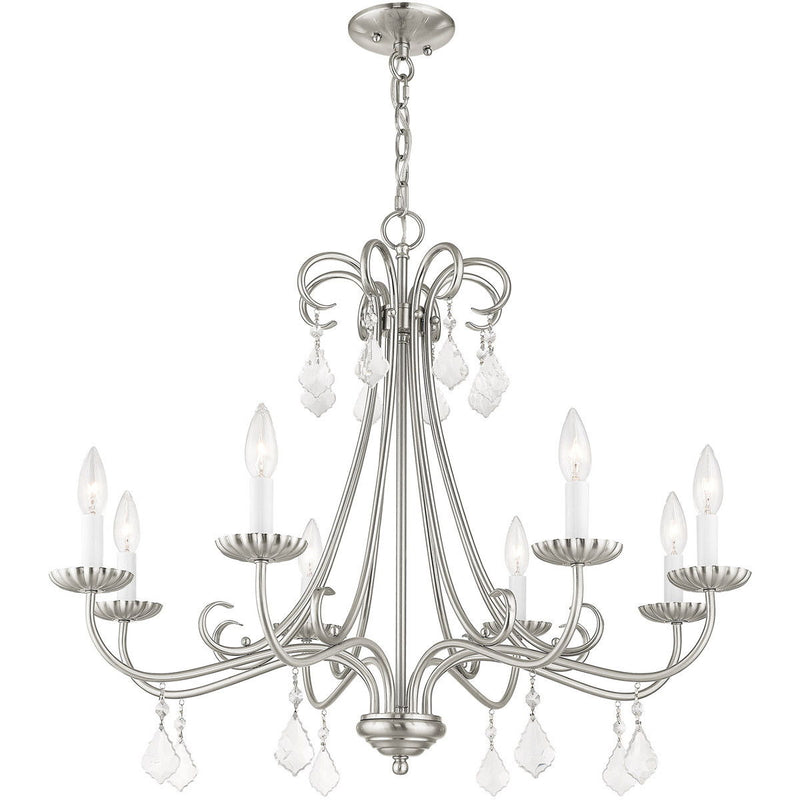 25" Eight Light Dimmable Chandelier With Shades - Nickel