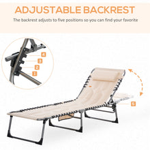 Load image into Gallery viewer, Outsunny - Padded Folding Chaise Lounge Chair, Outdoor 6-Level Reclining Camping Tanning Chair With Headrest For Beach, Yard, Patio, Pool - Beige
